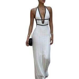 Women’s Boho Maxi Dress Crochet Open Back Halter Knit Party Wedding